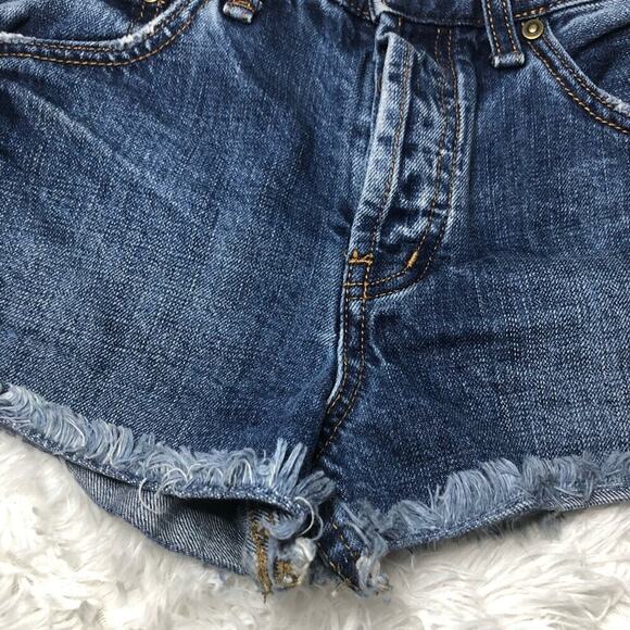 Free People Blue Jean Frayed Hem Cutoff Shorts - Picture 5 of 6
